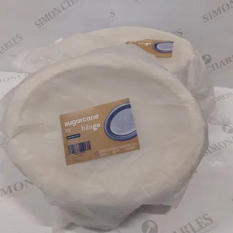2 BRAND NEW PACKS OF 100 SUGARCANE BY HÄAGO 26CM PLATES