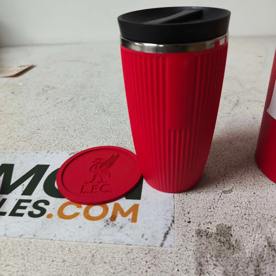 LIVERPOOL FC ALL RED TRAVEL MUG AND COASTER – RED WITH BLACK LID