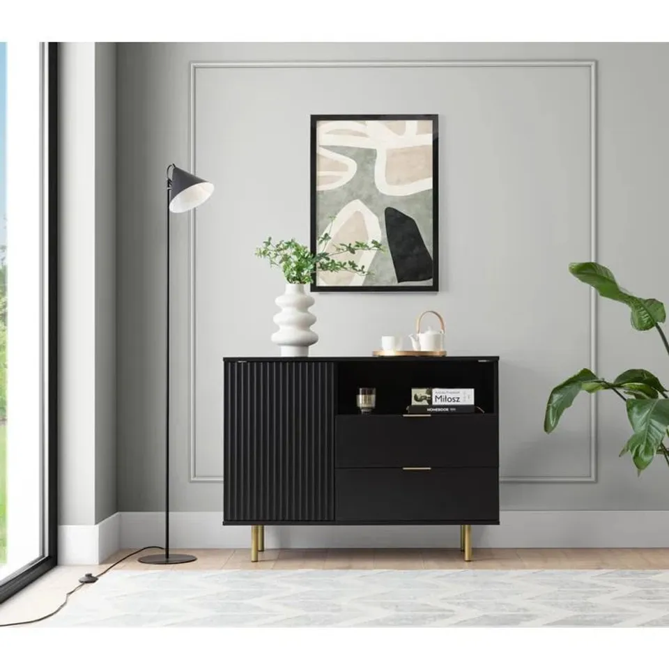 BOXED AURTHUR 107CM SIDEBOARD - MATT BLACK (2 BOXES)