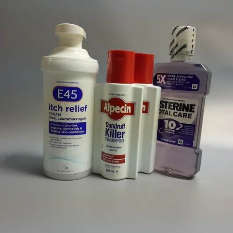 APPROXIMATELY 20 ASSORTED HEALTH AND BEAUTY PRODUCTS TO INCLUDE E45 ITCH RELIEF CREAM, ALPECIN DANDRUFF KILLER SHAMPOO, LISTERINE FLUORIDE MOUTHWASH