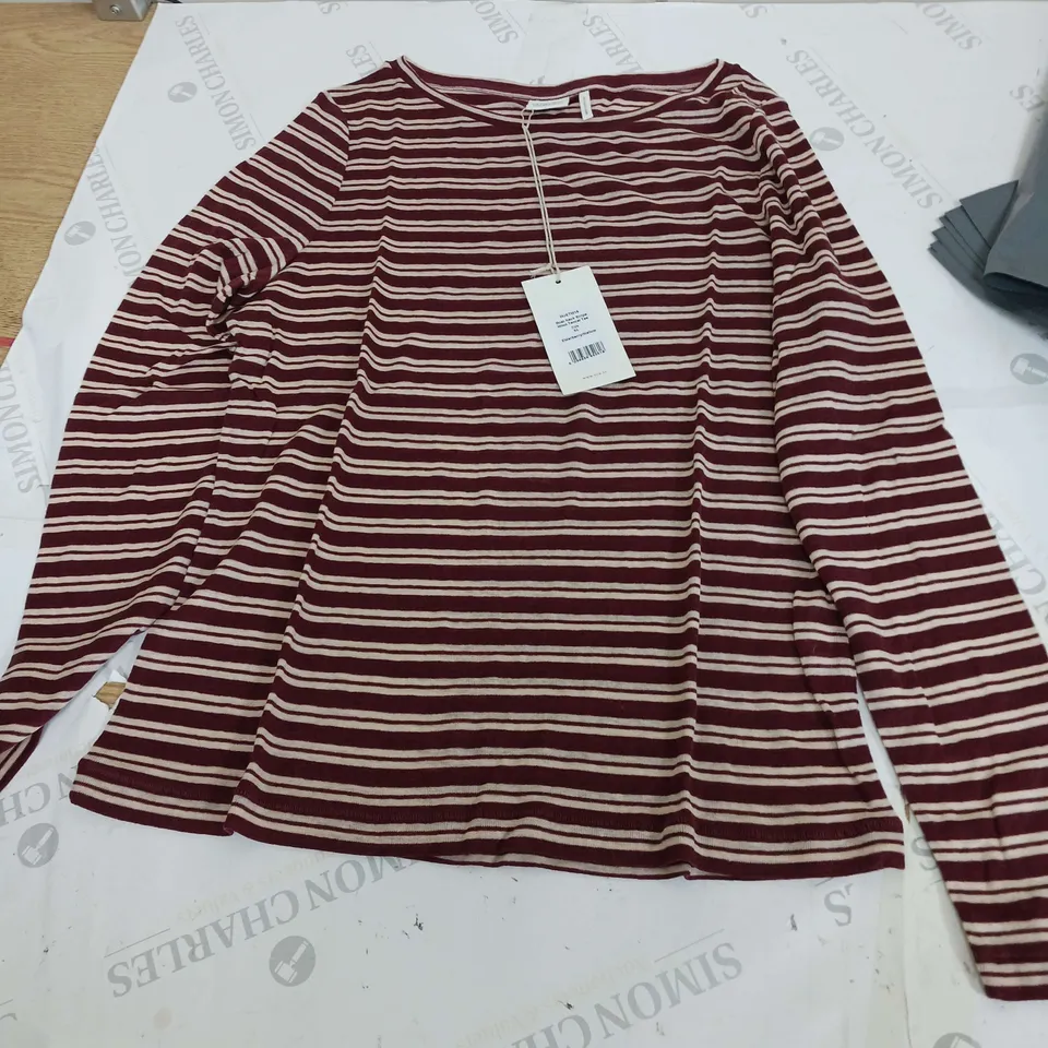 TOAST BOAT NECK STRIPED WOOL TENCAL T SHIRT ELDERBERRY/MALLOW SIZE XL