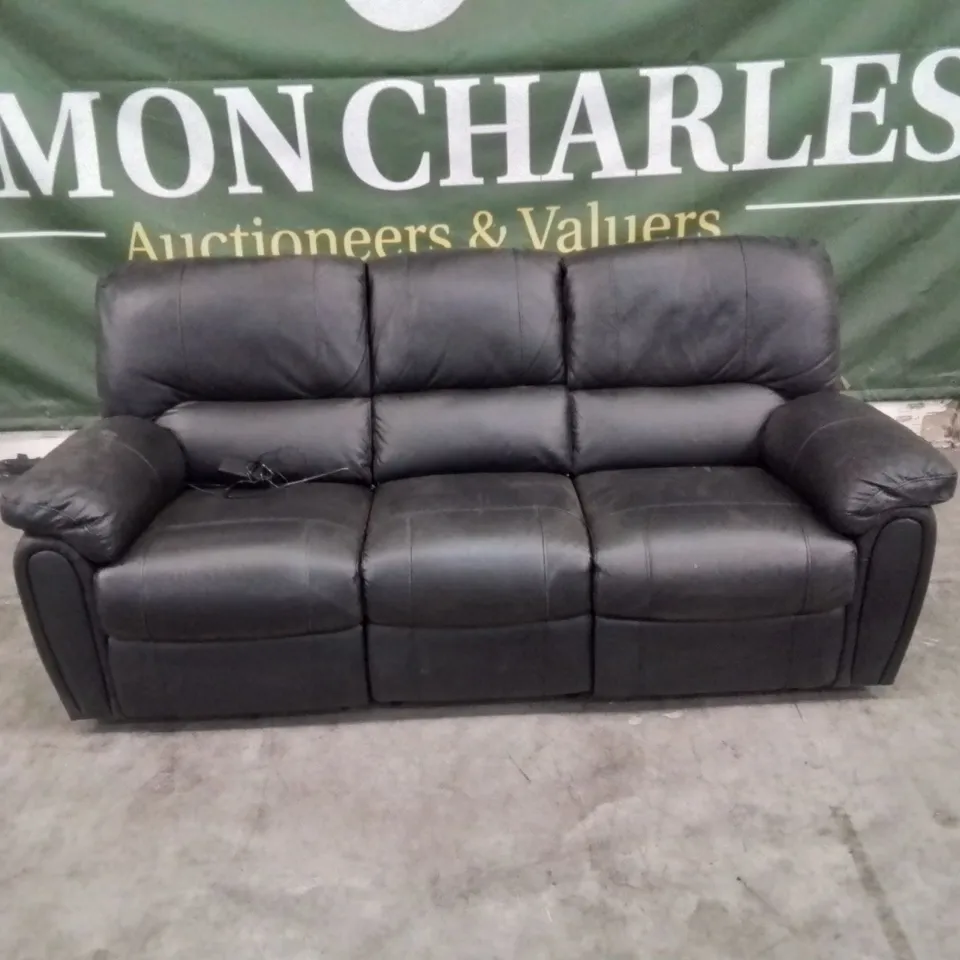 QUALITY DESIGNER FAUX LEATHER BLACK 3 SEATER ELECTRIC RECLINING SOFA 