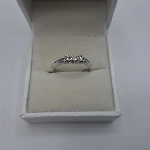18CT WHITE GOLD THREE STONE RING SET WITH NATURAL DIAMONDS