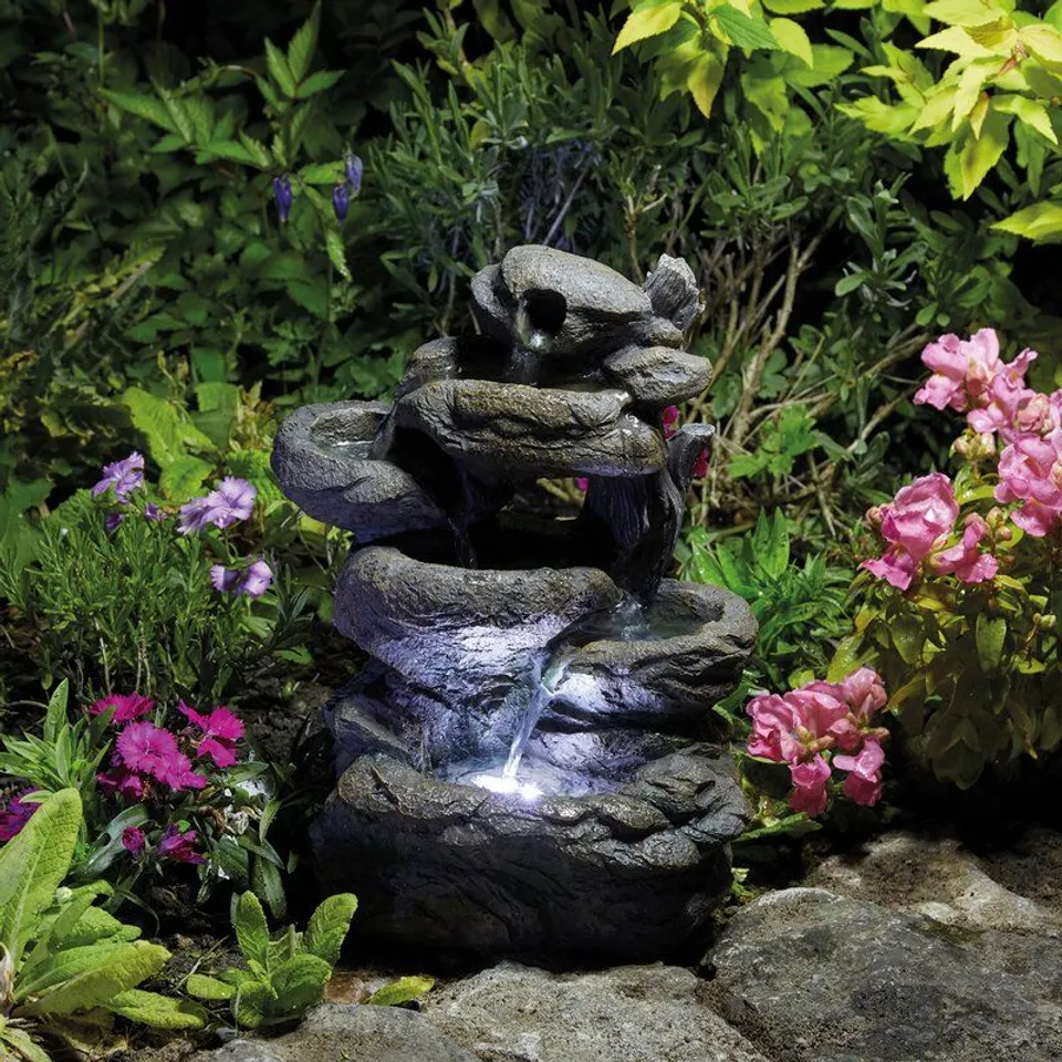 BOXED TIRADO POLYSTONE FOUNTAIN WITH LED LIGHTS