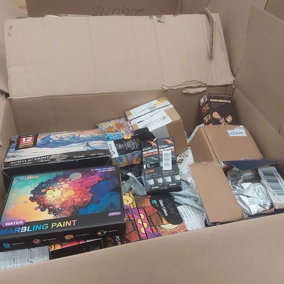 PALLET CONTAINING A VERY LARGE QUANTITY OF ASSORTED ITEMS INCLUDING: PAINTING ITEMS, CAR SCRATCH REMOVAL WAX, STONE CLEANER, LEATHER RECOLOURING BALM ECT