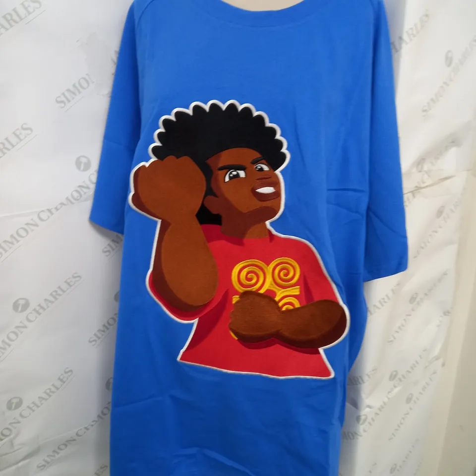 KIRK'S WORLD OVERSIZED EMBROIDERED TSHIRT IN BLUE SIZE L