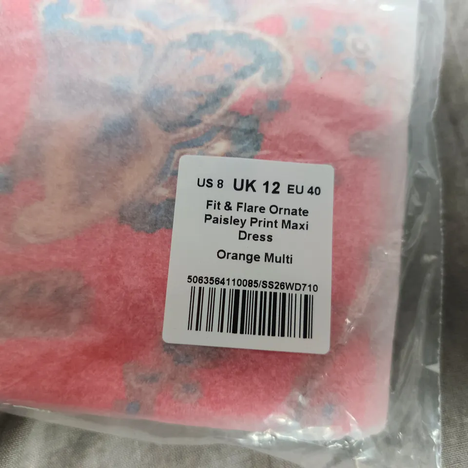 ME+EM UK 12 WOMEN'S FIT & FLARE PAISLEY PRINT MAXI DRESS – ORANGE MULTI