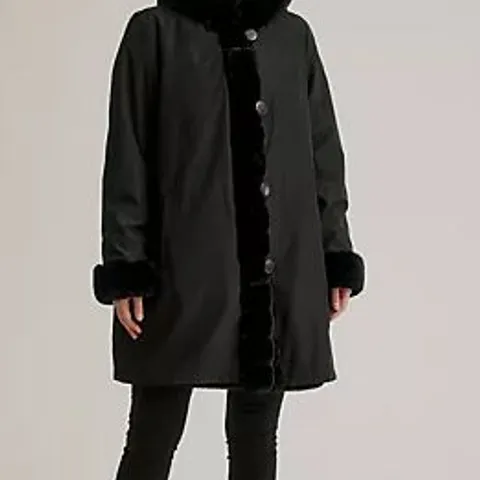 NUAGE FAUX FUR REVERSIBLE LONG HOODED COAT BLACK XL