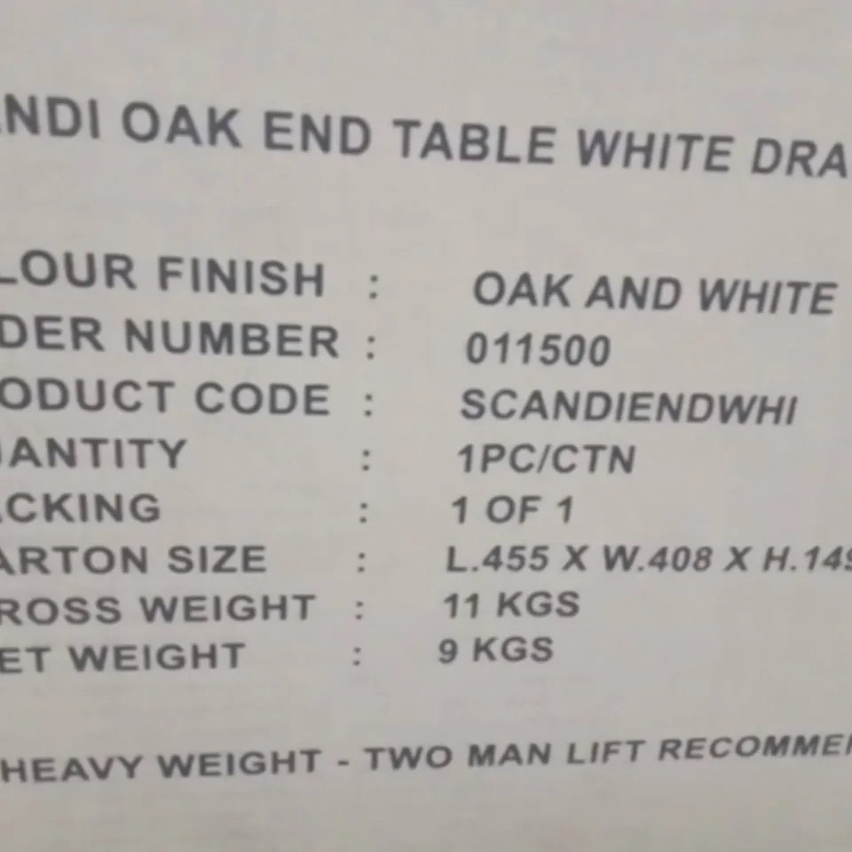 BRAND NEW SCANDI OAK END TABLE WITH DRAWER