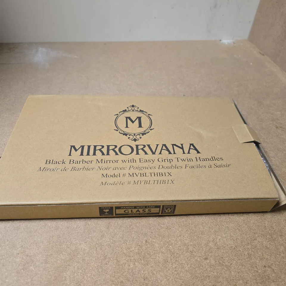 MIRRORVANA BLACK BARBER MIRROR WITH EASY GRIP TWIN HANDLES – BOXED