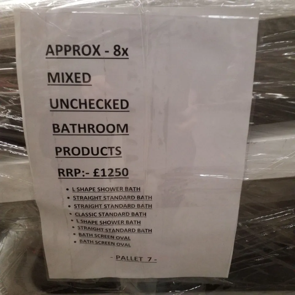 PALLET CONTAINING APPROXIMATELY 8 MIXED UNCHECKED BATHROOM PRODUCTS 