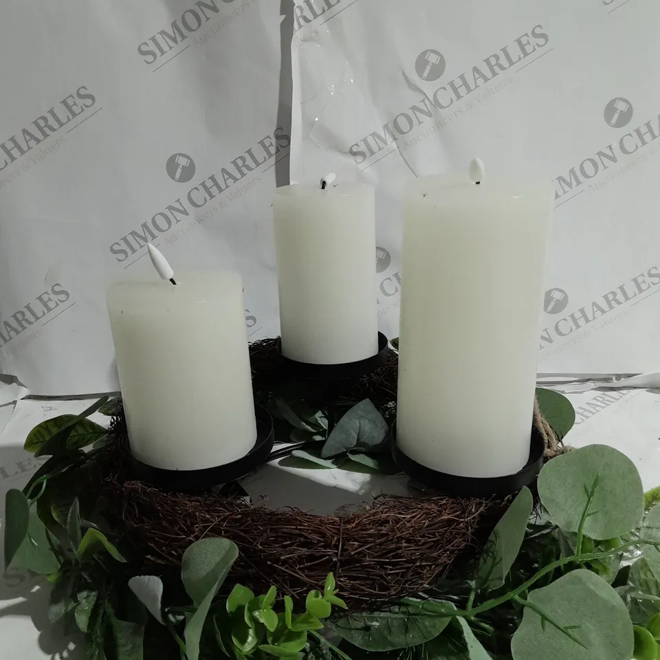 HOME REFLECTIONS 3 IN 1 FLAMELESS CANDLE WITH WREATH SET - SAGE 