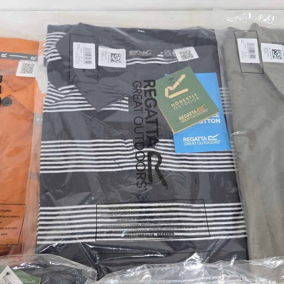 LOT OF 10 ASSORTED BRAND NEW REGATTA POLO T-SHIRTS IN VARIOUS STYLES, COLOURS AND SIZES
