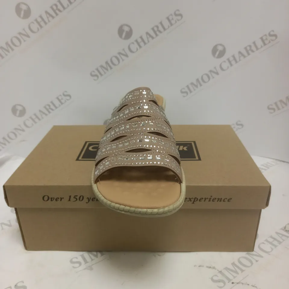 BOXED CUSHION WALK DIAMANTE MULE SHOES - 7