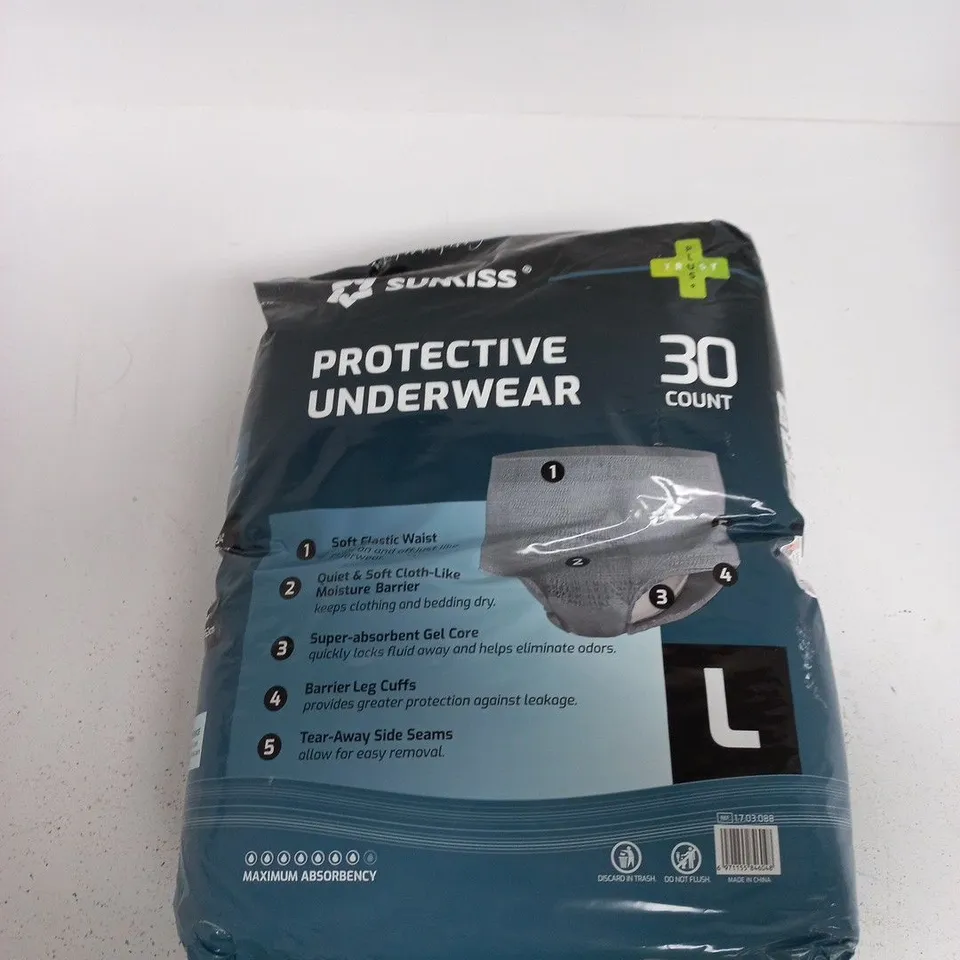 SUNKISS PROTECTIVE UNDERWEAR – LARGE (L), 30 COUNT (ADULT INCONTINENCE)