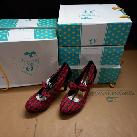 LOT OF 5 PAIRS OF DANCING DAYS HEELED SHOES IN TARTAN - VARIOUS SIZES
