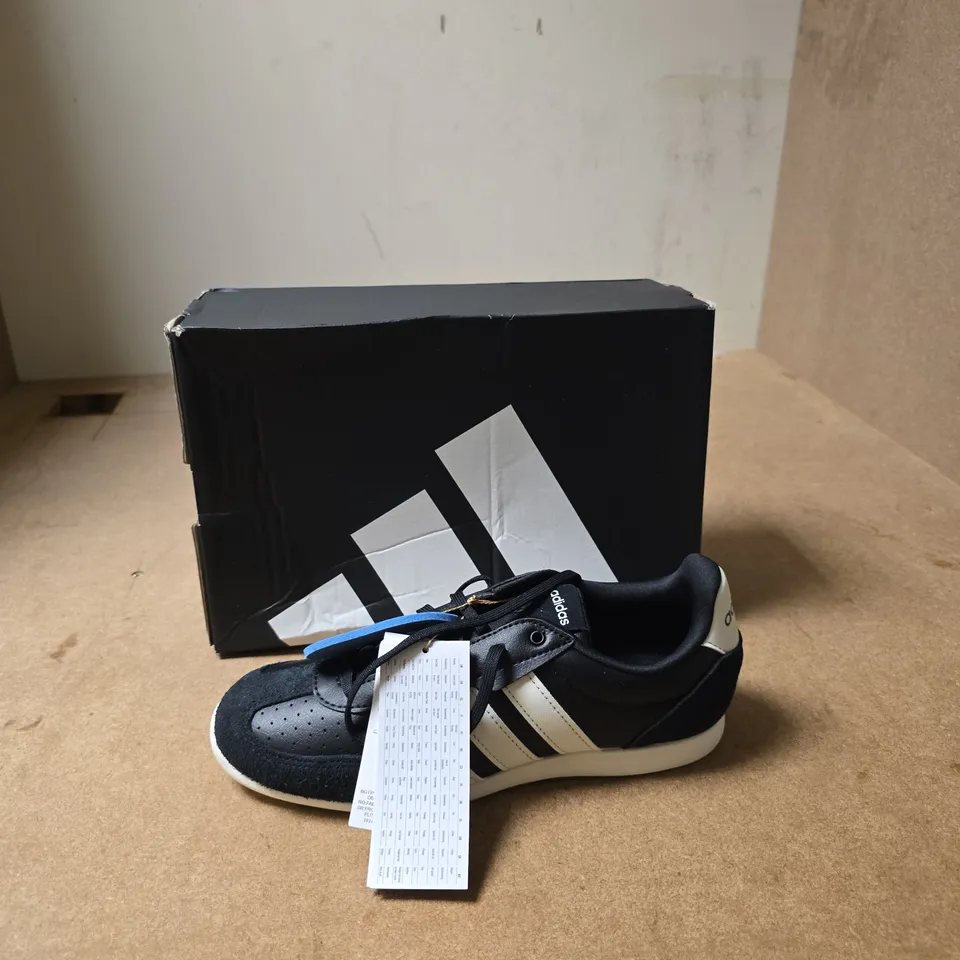 ADIDAS BARREDA SNEAKERS – BLACK WITH WHITE STRIPES (MEN'S) - UK SIZE 5