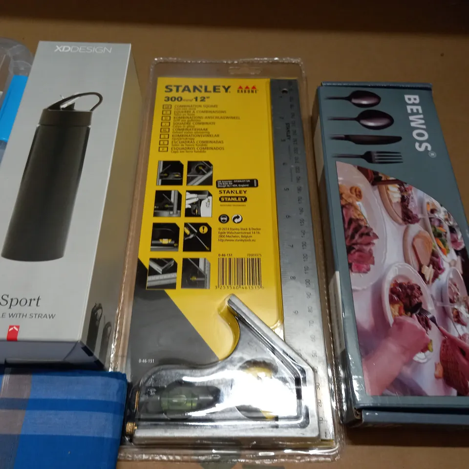 LO TOF 10 ASSORTED HOUSEHOLD ITEMS TO INCLUDE LED STRING LIGHTS AND STANLEY COMBINATION SQUARE