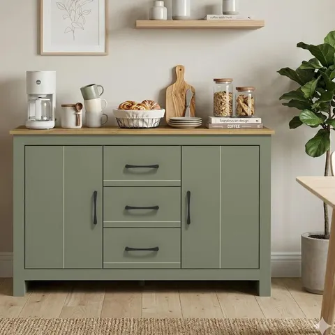 BOXED 2 DOOR 3 DRAWER SIDEBOARD - KALE GREEN (1 BOX)