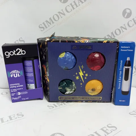 APPROXIMATELY 20 ASSORTED HEALTH AND BEAUTY PRODUCTS TO INCLUDE HARRY POTTER HOGWARTS HOUSE BATH FIZZERS, NOSE & EAR HAIR TRIMMER, GOT2B VOLUMISING STYLING POWDER
