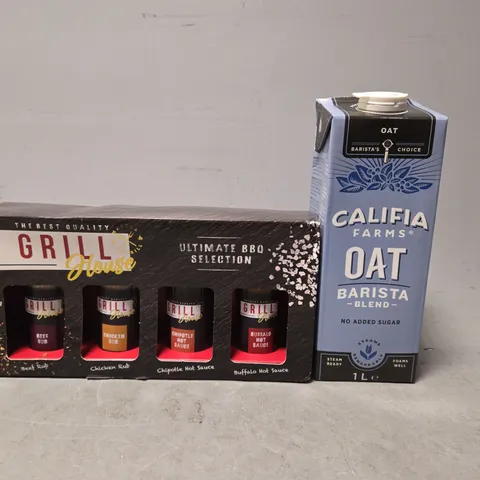 TOTE OF APPROXIMATELY 7 ASSORTED FOOD ITEMS TO INCLUDE - CALIFIA OAT BARISTA , GRILL HOUSE 