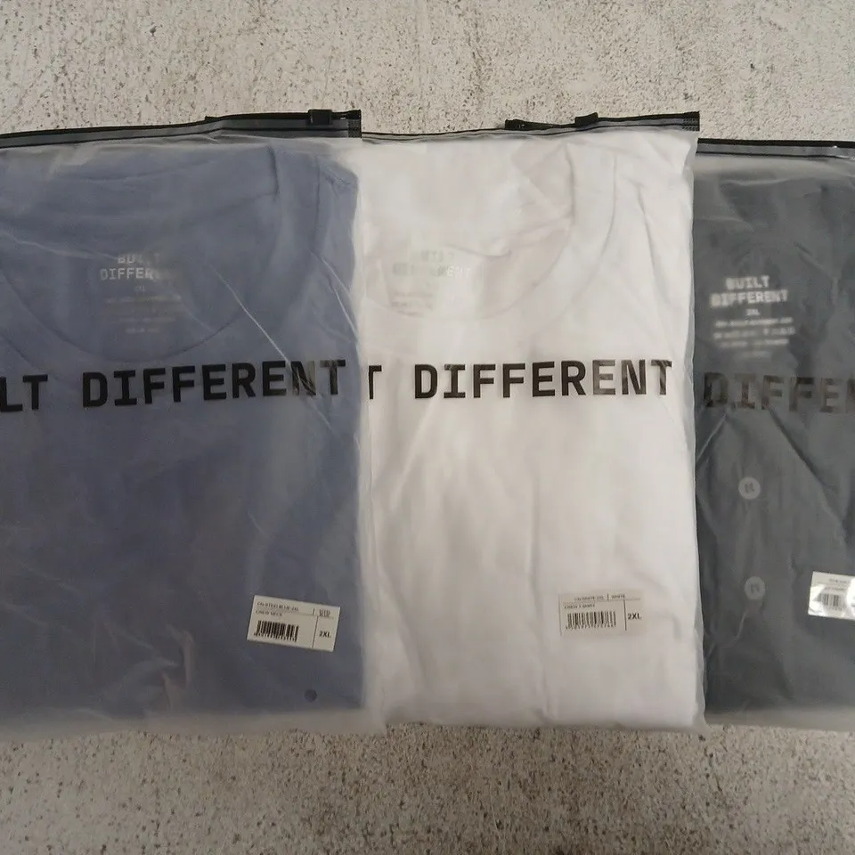 SET OF APPROXIMATELY 10 ASSORTED BUILT DIFFERENT T-SHIRTS/SHIRTS IN VARIOUS COLOURS AND SIZES