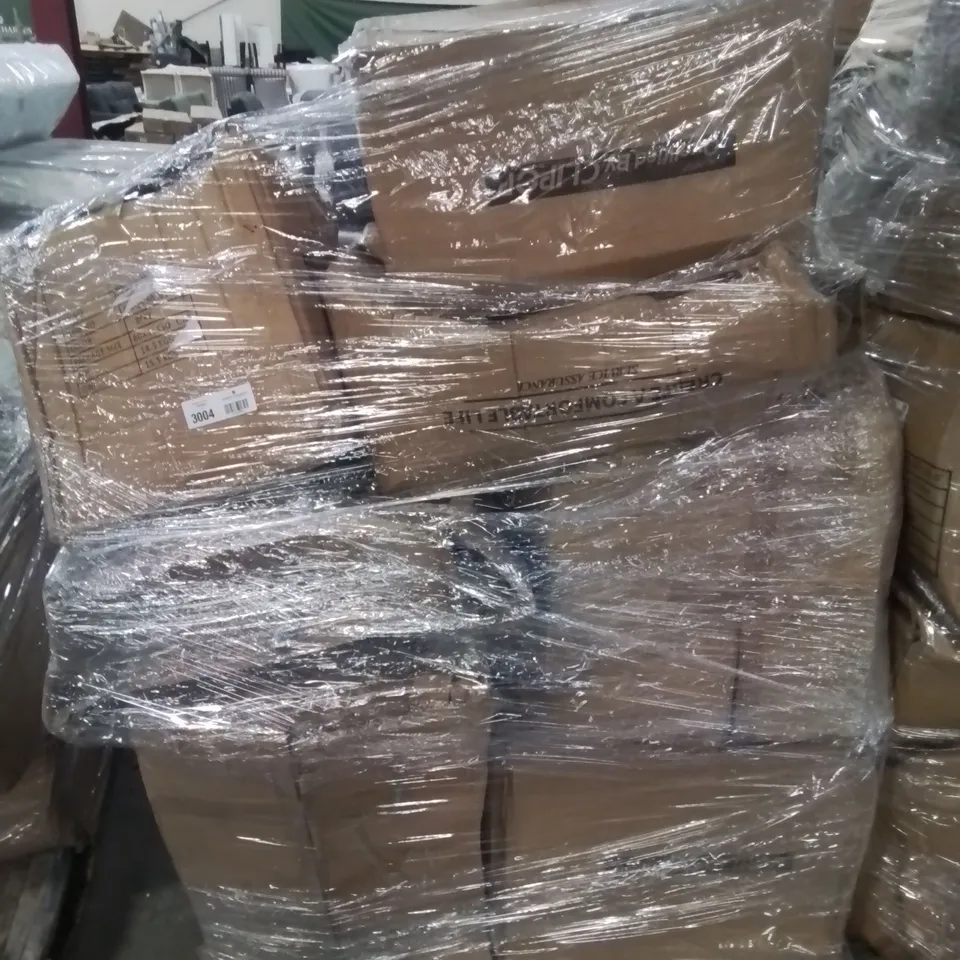 PALLET CONTAINING SEVERAL RAIN DAMAGED OFFICE/SIDE/DINING CHAIRS AND OTHER HOUSEHOLD FURNITURE ETC.