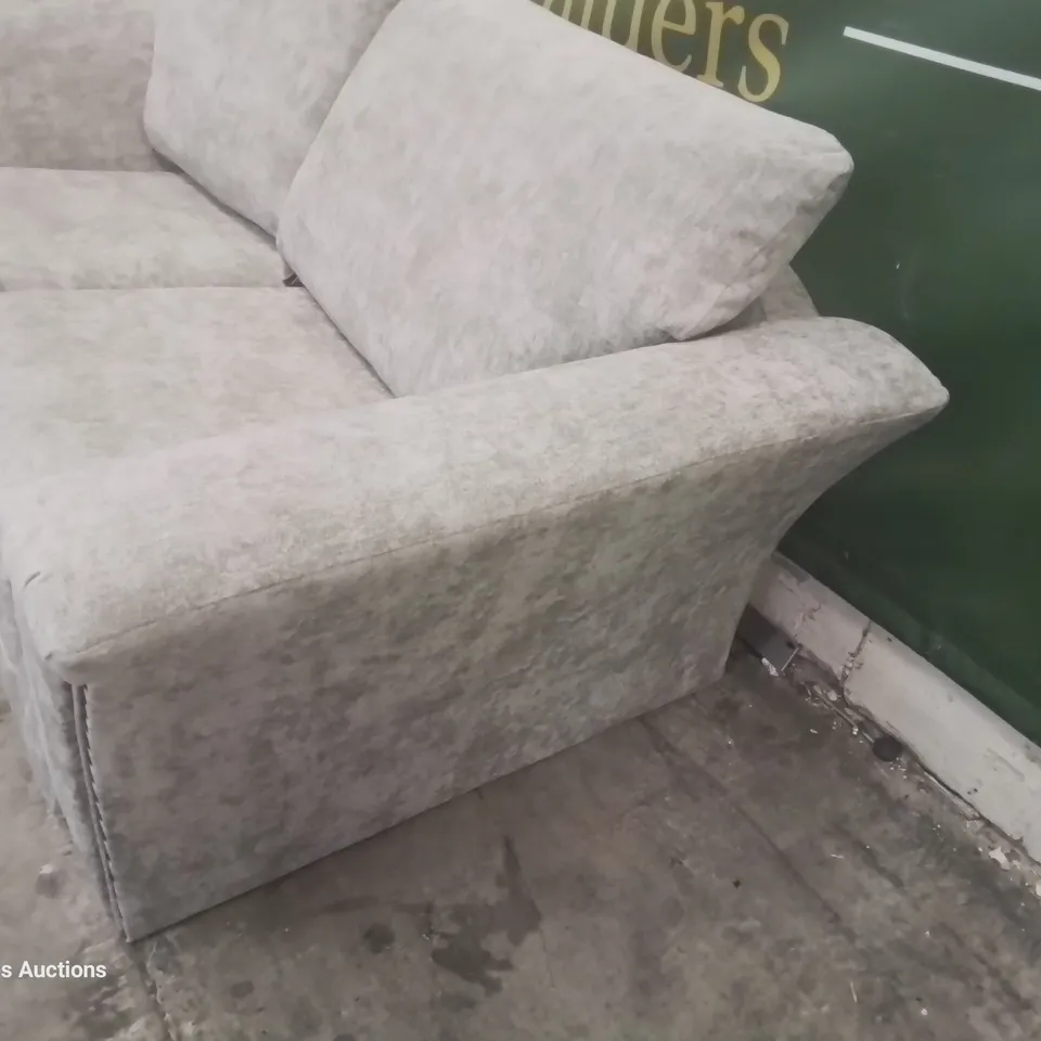 DESIGNER ARIEL THREE SEATER SOFA SILVER FABRIC WITH STUDDED DETAIL