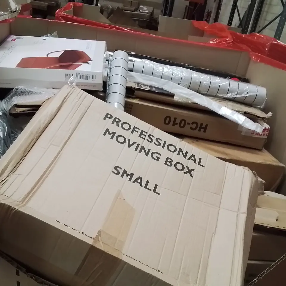 PALLET OF ASSORTED HOUSEHOLD GOODS AND PRODUCTS TO INCLUDE;LETTER BOX,ELECTRIC WOOD CHIPPER SHREDDER,FOLDING WAGON