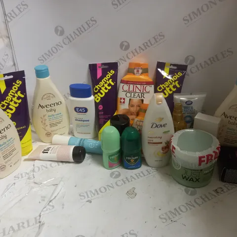 APPROXIMATELY 20 ASSORTED COSMETICS ITEMS TO INCLUDE BOOTS DRY & CRACKED FOOT SOFTENER (150ml), ELF SKIN MOISTURISER (50g), AVEENO BABY DAILY CARE GENTLE BATH WASH (400ml), ETC