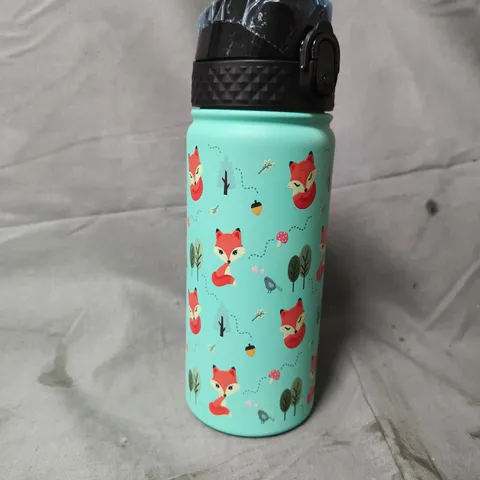 TURQUOISE CHILDREN'S WATER BOTTLE WITH FOX PATTERN