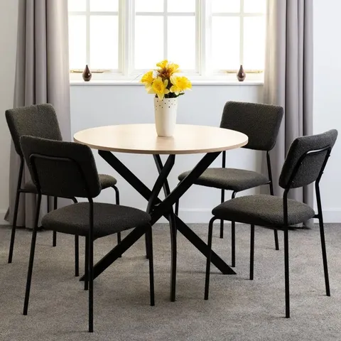 BOXED YELENA 4-PERSON ROUND WOODEN TOP DINING TABLE SET (BOX 1 OF 2 ONLY)