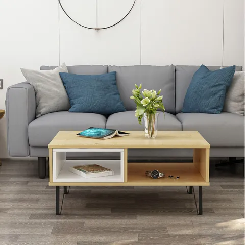 BOXED MENDOZ COFFEE TABLE - OAK, WHITE (1 BOX)
