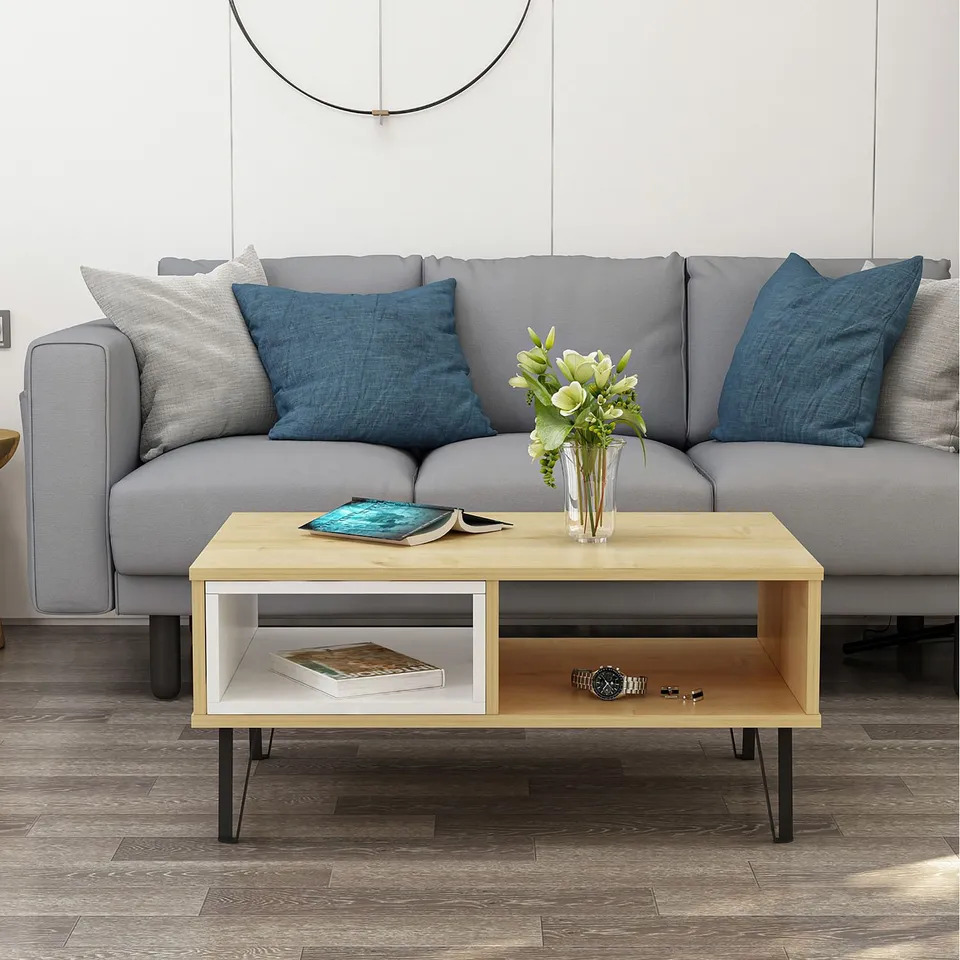 BOXED MENDOZ COFFEE TABLE - OAK, WHITE (1 BOX)