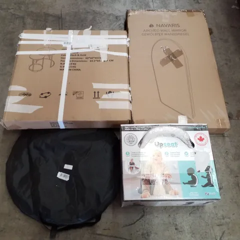 PALLET CONTAINING ASSORTED PRODUCTS INCLUDING ARCHED WALL MIRROR, NESTING COFFEE TABLE, POP UP TENT & UPSEAT BOOSTER SEAT