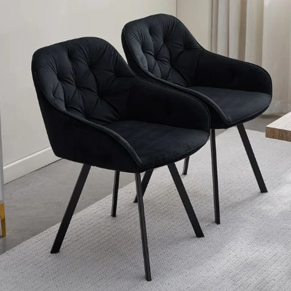 BOXED GARVIES SET OF TWO BLACK VELVET DINING/SIDE CHAIRS