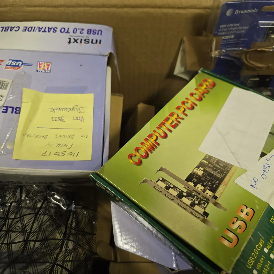 BOX OF APPROXIMATELY 12 ASSORTED ITEMS TO INCLUDE - POWER SUPPLY , COMPUTER PCI CARD ETC