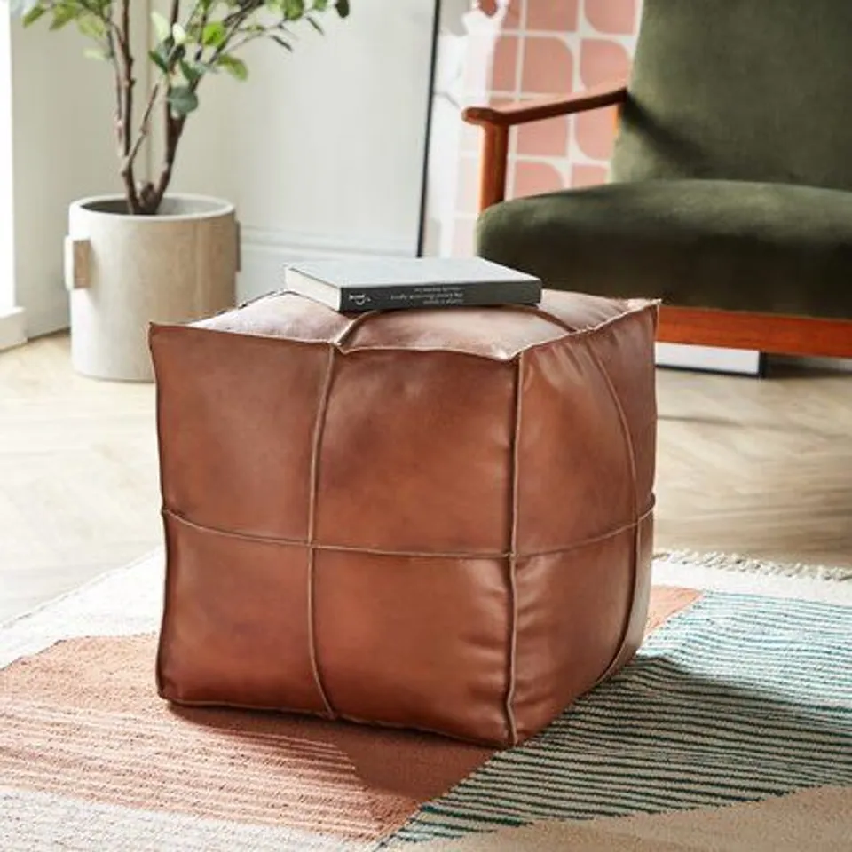 TOMASO 45CM GENUINE LEATHER SQUARE POUFFE 