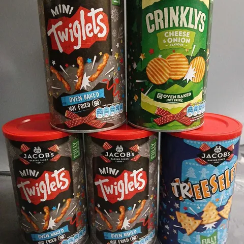 LOT OF 5 TUBS OF JACOBS SNACKS TO INCLUDE TWIGLETS AND CHEESELETS