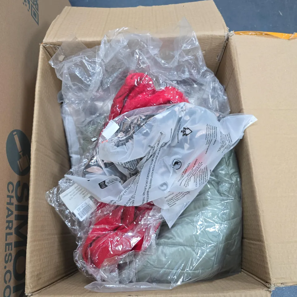 BOX OF APPROXIMATELY 10 ASSORTED ITEMS INCLUDING MOLTON BROWN CHRISTMAS CRACKER, &MAISIE RED CARDIGAN AND LA MAREY DRESS