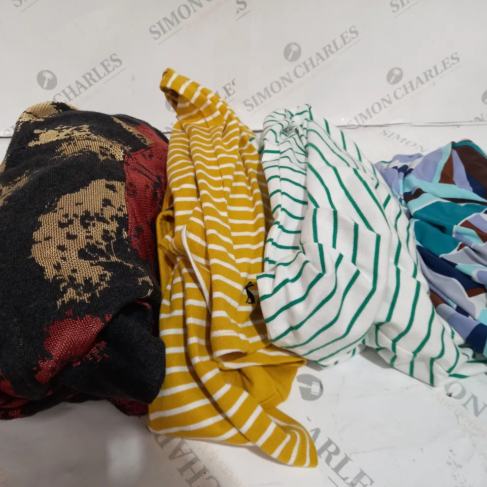 BOX OF ASSORTED CLOTHES APPROXIMATELY 20 TO INCLUDE TOPS, JUMPERS, DRESSES ETC