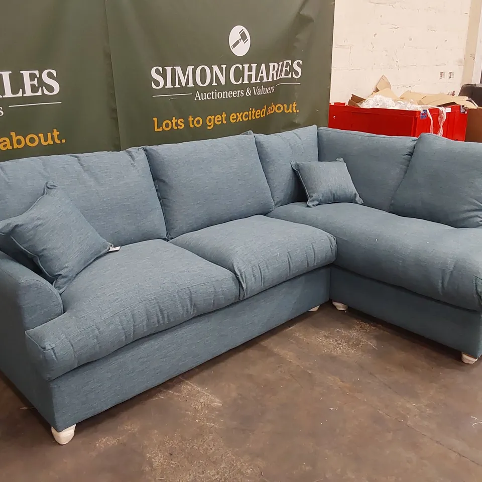 QUALITY DESIGNER HALF-CHAISE CORNER SOFA - OCEAN BLUE FABRIC