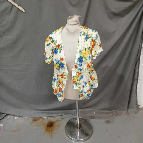 WOMEN'S FLORAL PRINT BLOUSE TOP – ECOVERO VISCOSE, SHORT SLEEVES, PEPLUM HEM SIZE UK 14