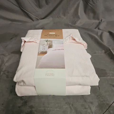 STACEY SOLOMON RUFFLE EDGE DUVET SET IN PINK STRIPE SIZE KING