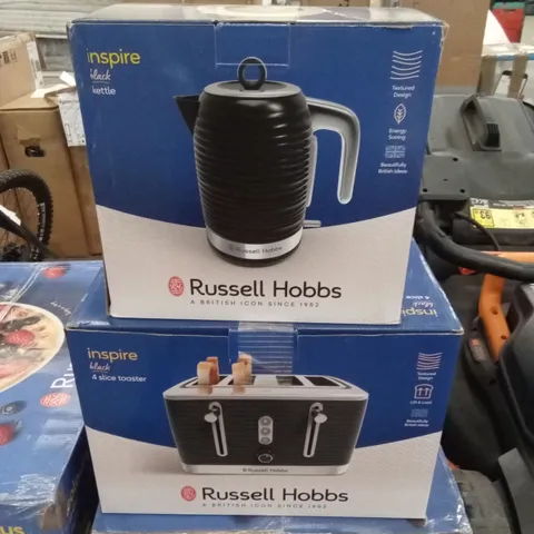 BOXED RUSSELL HOBBS KETTLE AND 4-SLICE TOASTER - BLACK (2 BOXES)