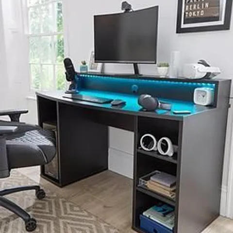 BOXED AYO COMPACT GAMING DESK WITH COLOUR CHANGING LEDS (2 BOXES)