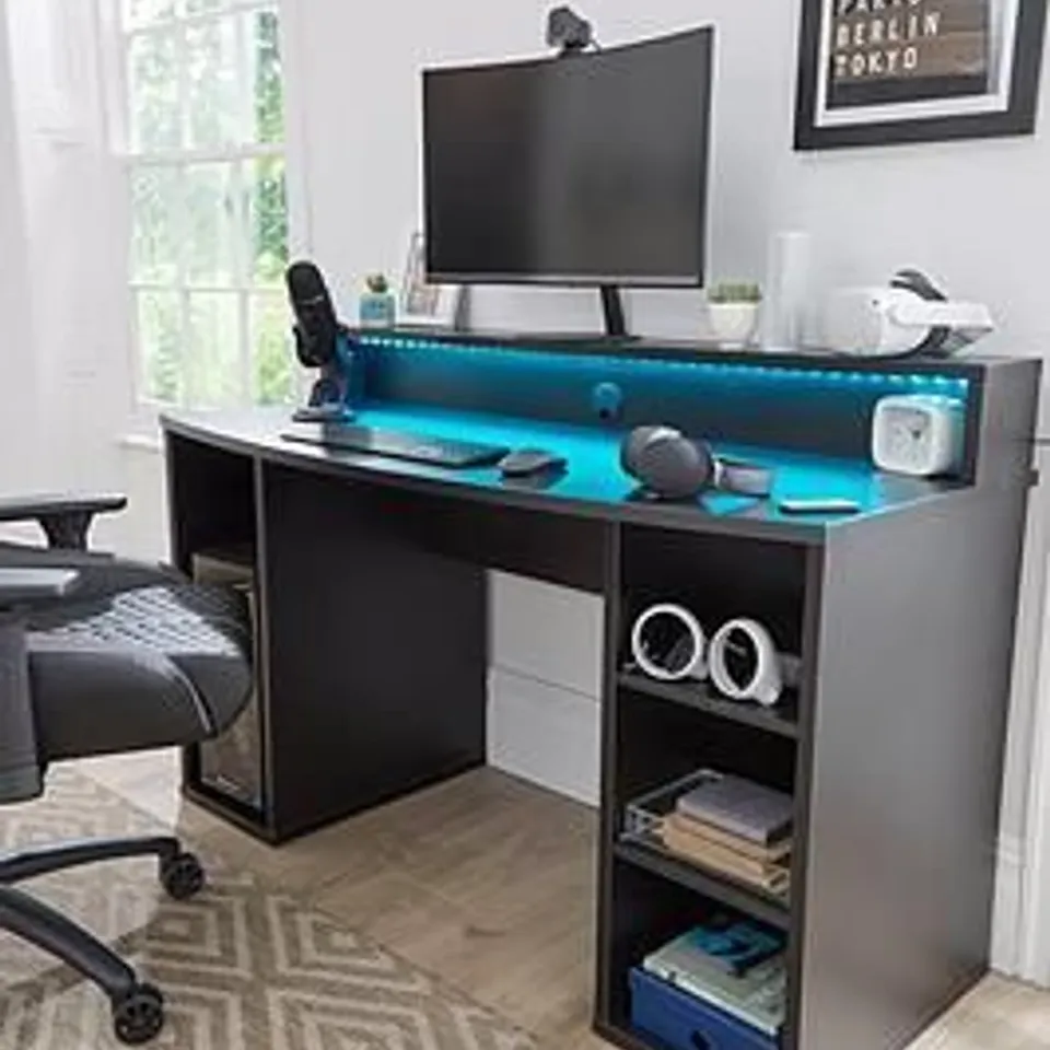 BOXED AYO COMPACT GAMING DESK WITH COLOUR CHANGING LEDS (2 BOXES) RRP £229