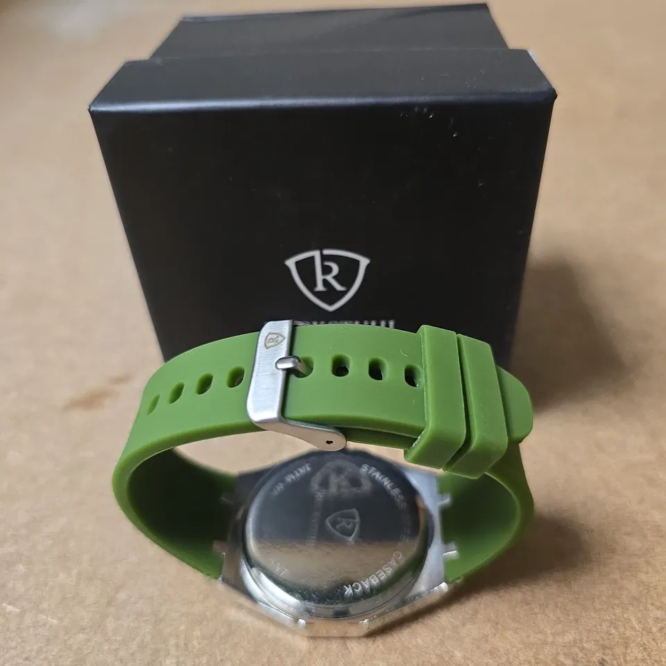 RUCKSTUHL WRISTWATCH – TWO TONE DIAL, GREEN SILICONE STRAP