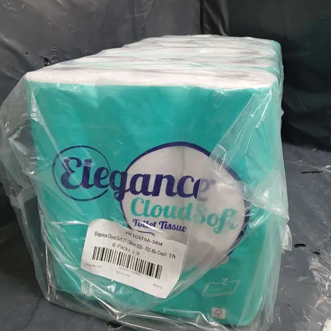 6 X SEALED ELEGANCE CLOUD SOFT TOILET TISSUE - 9 ROLLS PER PACK 