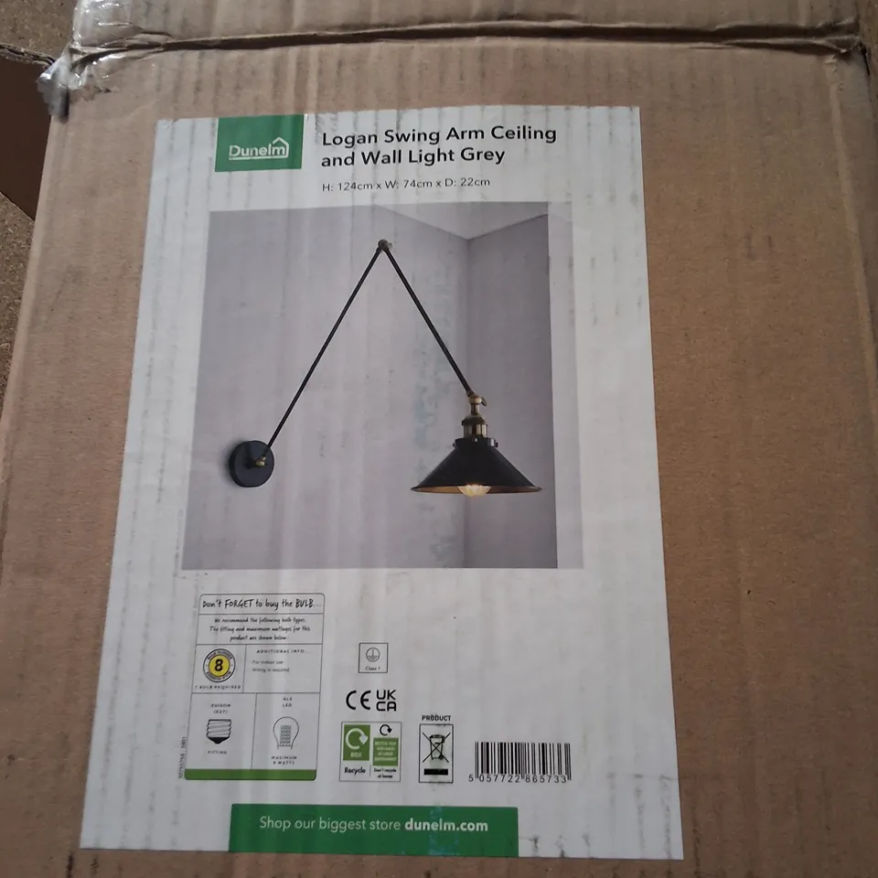 BOXED DUNELM LOGAN SWING ARM CEILING & WALL LIGHT – GREY